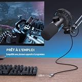 FIFINE USB Micro Gaming, Dynamiques Microphone PC PS4 PS5 pour Streaming Podcast Studio, Bouton de Silence & 3,5mm Prise Casque, Plug and Play Microphone Cardioïde pour Diffusion en Continu - 5