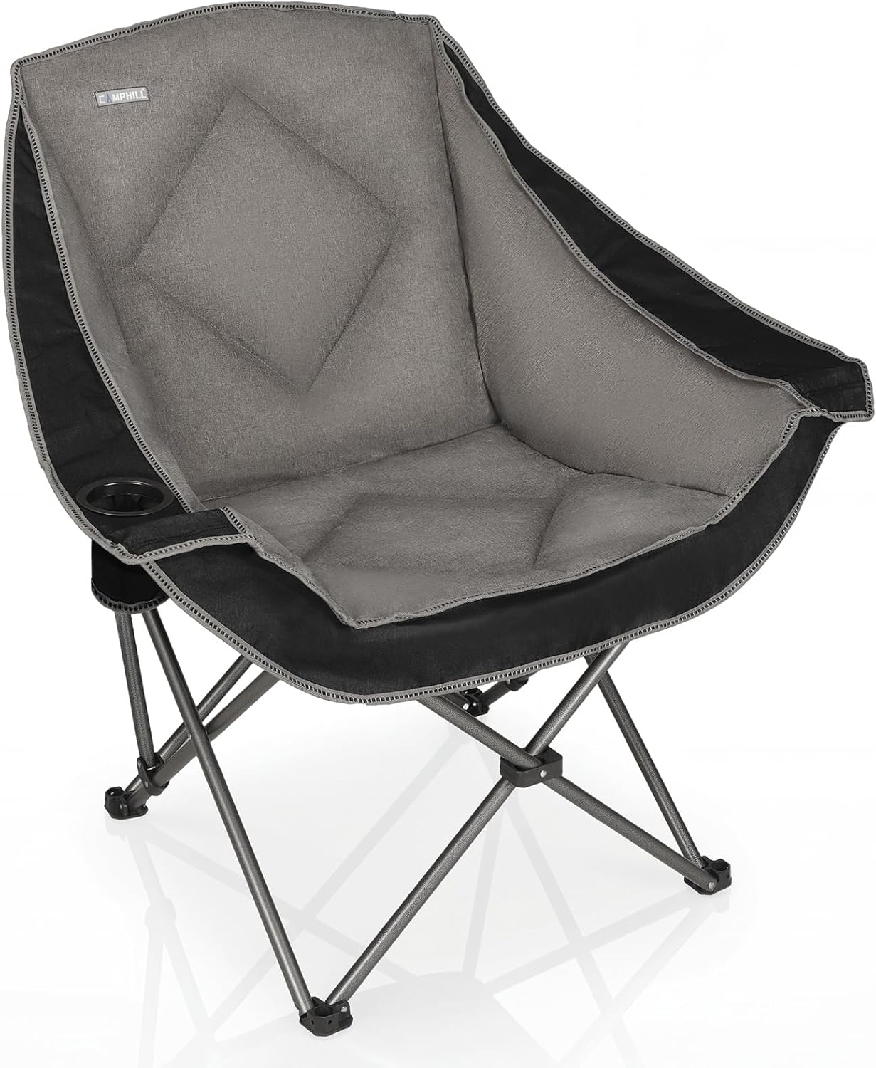 CAMPHILL Folding Camping Chair,Oversized Portable Camping Chair with Cup Holder,Heavy Duty Padded Lawn Chair for Camping, Tailgates, Beach, and Sports