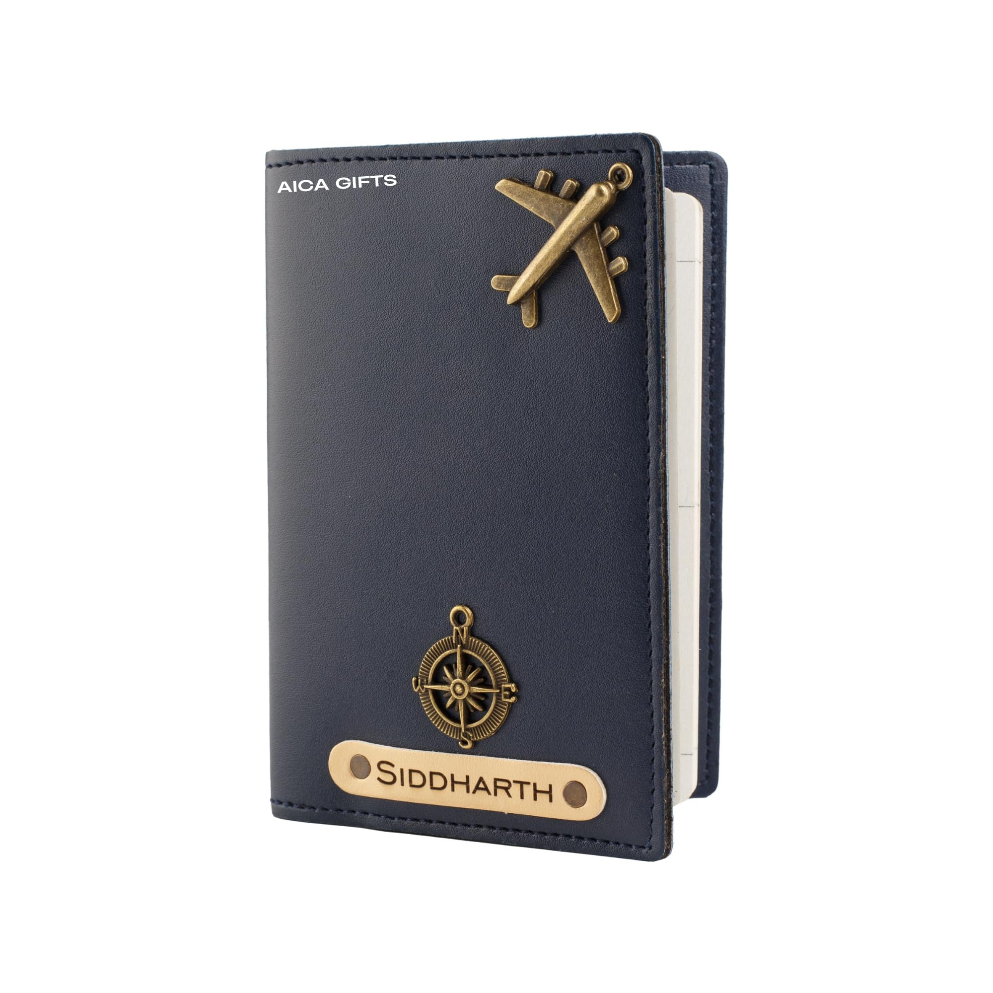 AICA Personalised Name & Charm Leather Passport Cover Holder for Men & Women (NavyBlue) | Birthday Gifts for Men (B0CK8DDT2F) Amazon Price History, Amazon Price Tracker