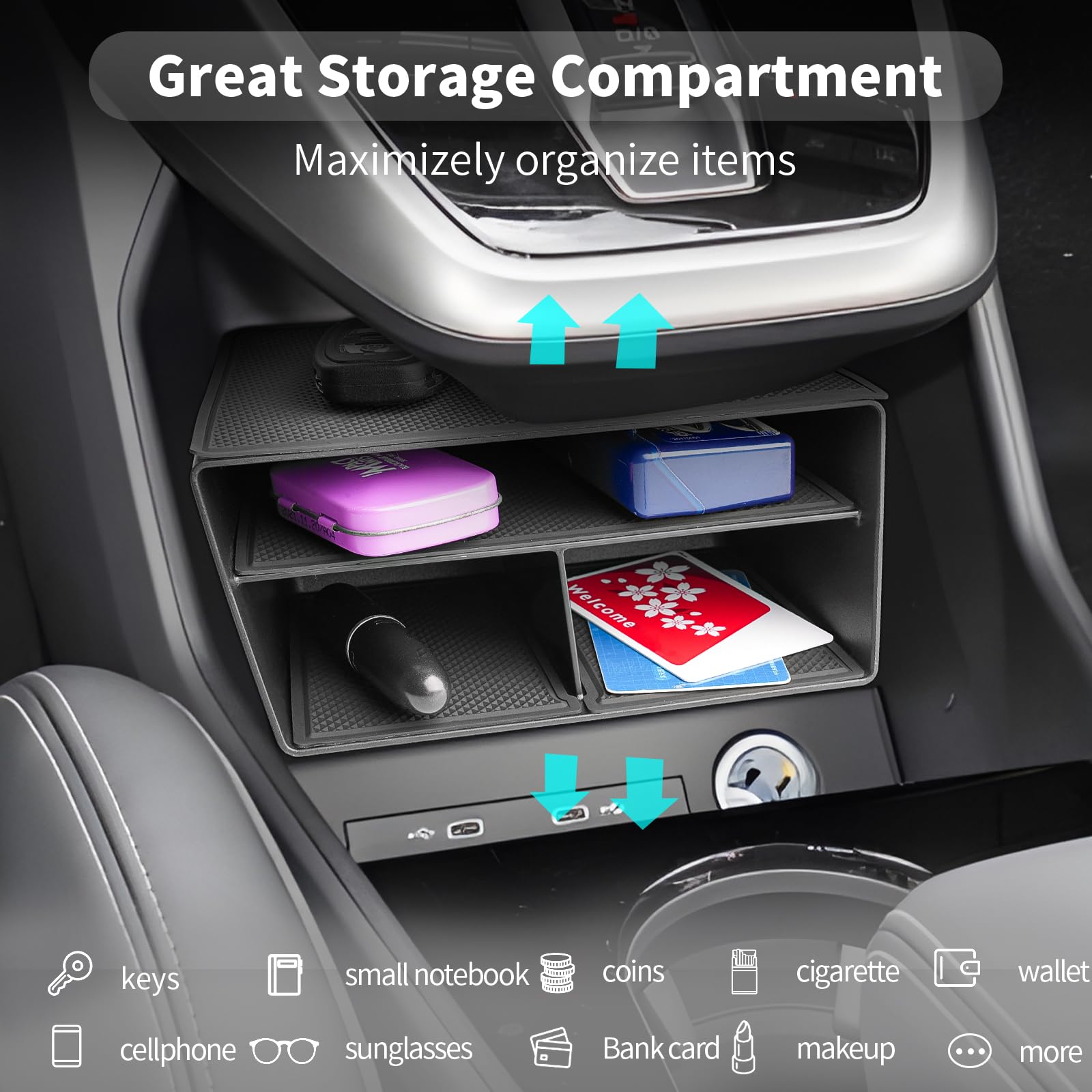CDEFG Compatibile con Q4 e-Tron 2023 2024 2025 Vano portaoggetti per Auto Copilota Bracciolo Centrale Scatola Portaoggetti, Contenitore Organizer Interni Q4 Sportback e-Tron Accessori