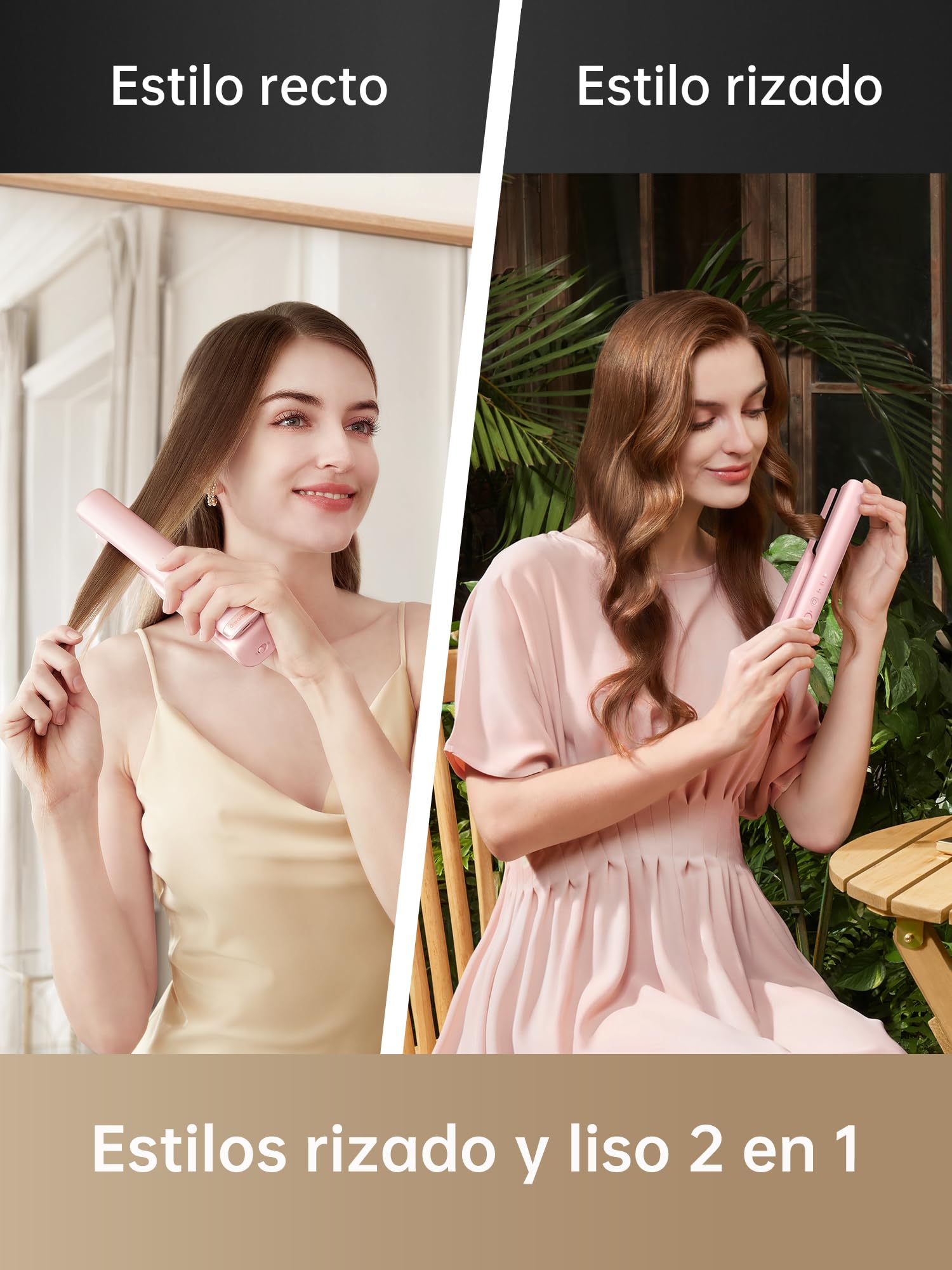 DREAME Hair Glamour Plancha de Pelo Inalámbrica con Batería 2 en 1 Rosa