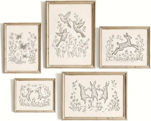 Arte de pared de animales del bosque del cuarto del bebé, lienzo decorativo de pared vintage de animales del bosque, impresiones artísticas de la