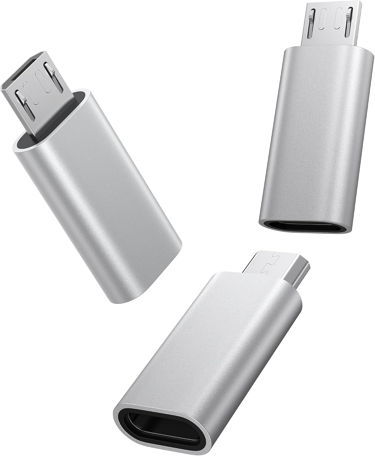 3 Pack USB C to Micro USB Adapter, USB Type C Female to Micro USB Male Converter Data Sync Compatible with Samsung Galaxy S7 S6 Note 5, Kindle, PS4, Nexus 5 6 and Micro USB Devices (Silver)