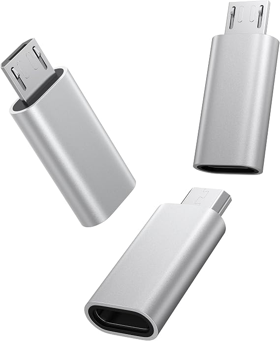 3 Pack USB C to Micro USB Adapter, USB Type C Female to Micro USB Male Converter Data Sync Compatible with Samsung Galaxy S7 S6 Note 5, Kindle, PS4, Nexus 5 6 and Micro USB Devices (Silver)