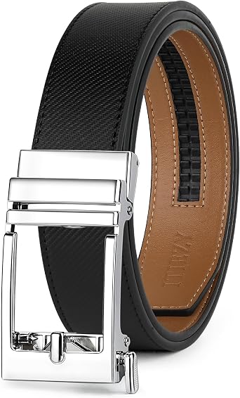 ITIEZY Click Ratchet Belts for Men, Adjustable Leather Dress Belt for Business Casual Jeans - Trim to Fit 35mm