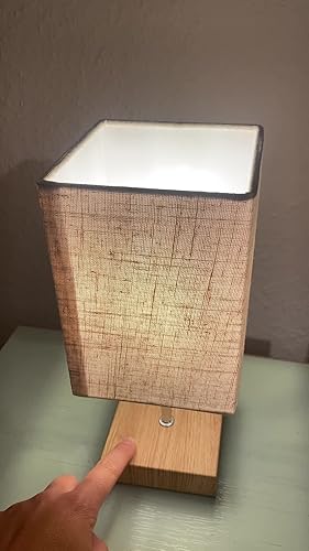 Lightess 2er Set Nachttischlampe Touch Dimmbar Tischleuchten USB LED Tischlampen Modern Vintage mit Holz Basis Retro Stoffshirm mit E14 Glühbirne Warmweiss für Wohnzimmer Schlafzimmer Tisch, Beige
