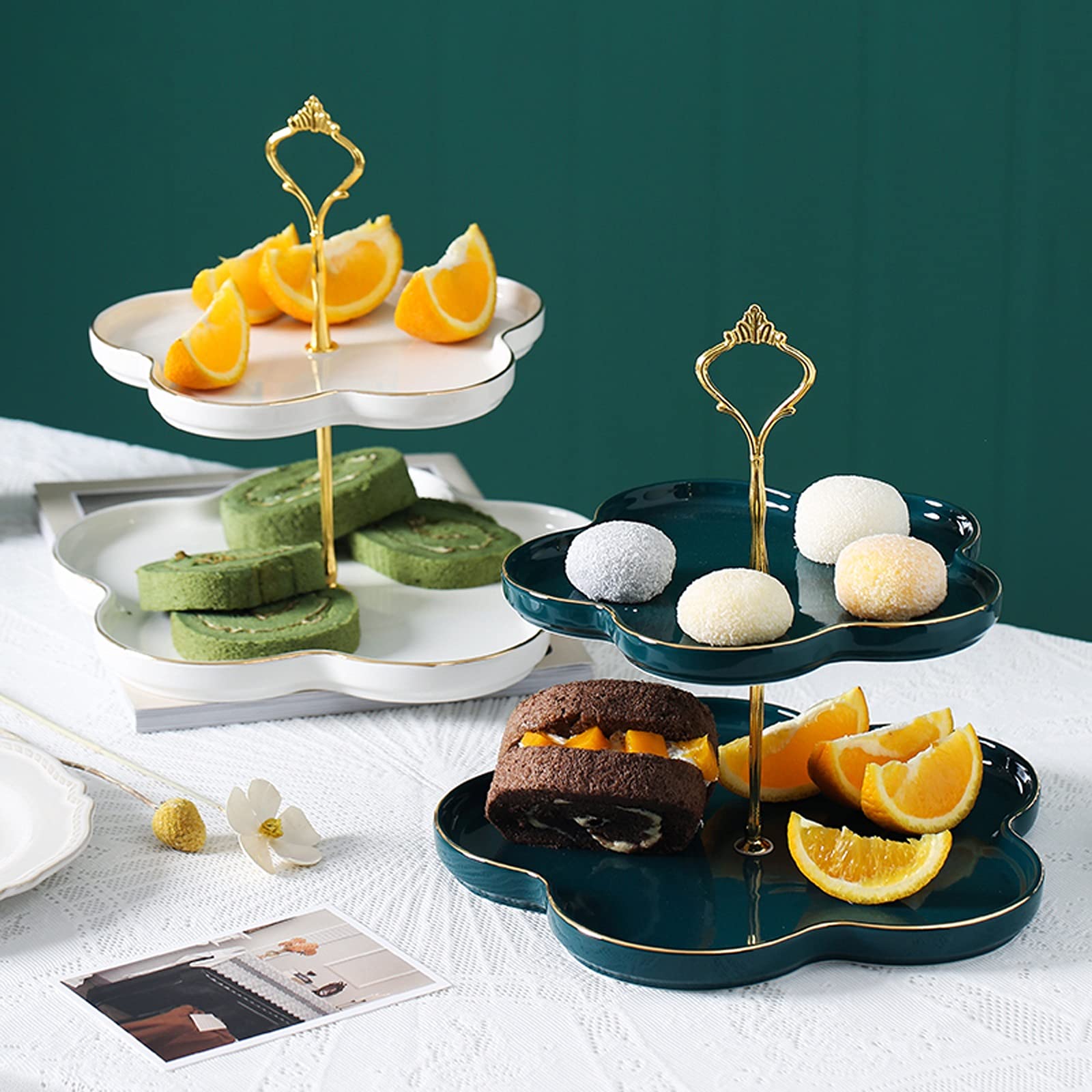Soporte para Pasteles de cerámica, Mesa de postres Multicapa, Expositor de Cupcakes Desmontable, Plato para Pasteles de Frutas para el té de la Tarde, Soporte para Pasteles de Boda, Torre para cupcak