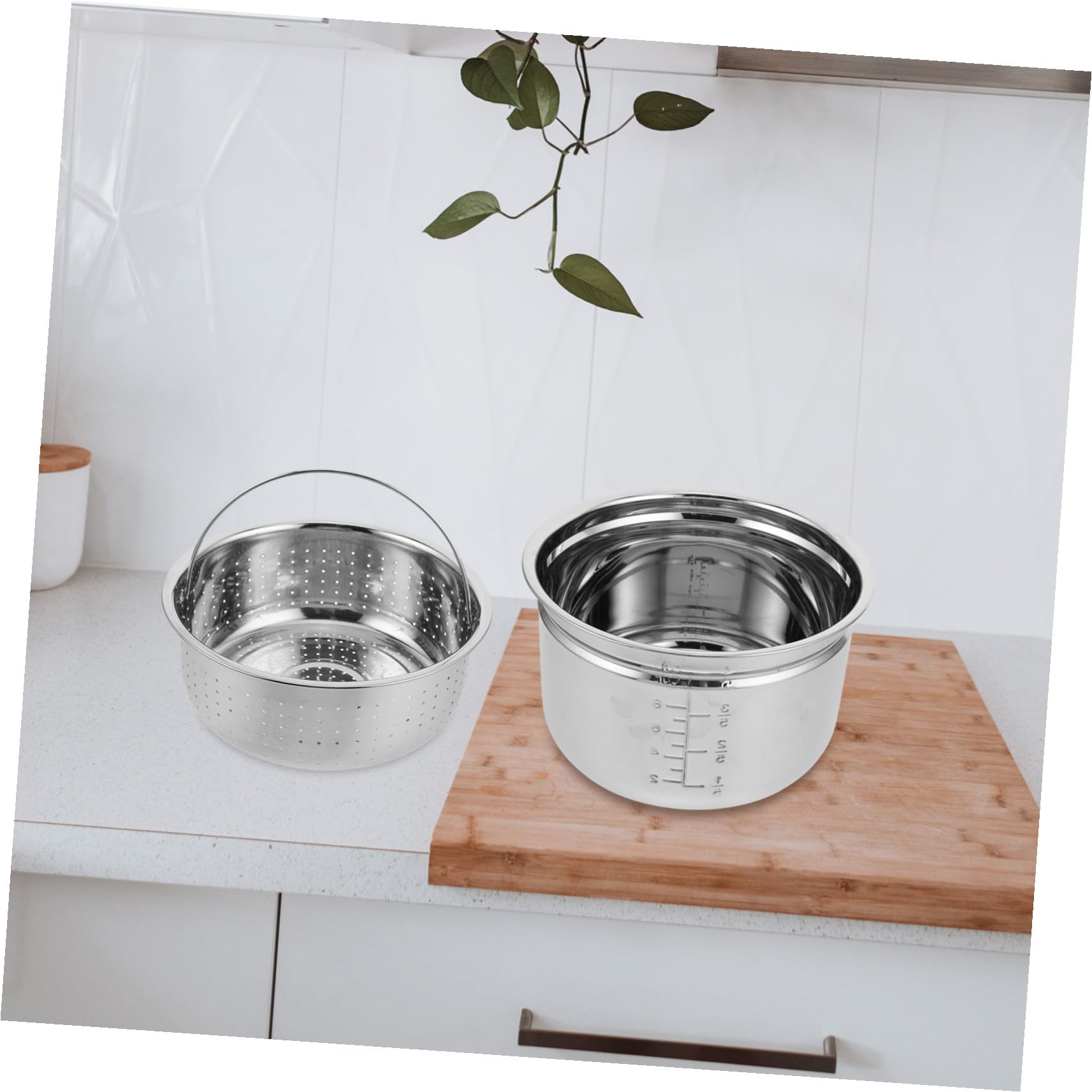 Cuve Intérieure Inox Pour Cuiseur À Riz Électrique Panier Vapeur Avec Panier D’Égouttage Séparation Riz Et Soupe Remplacement Pour Cuiseur À 8.46 X 5.12 in