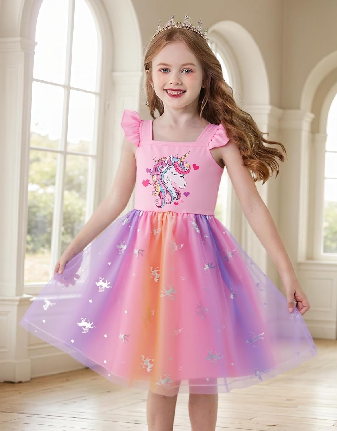 Little Girl Dresses Flutter Sleeve Tulle Tutu Dress Toddler Summer Clothes Kids Birthday Party Outfit 1-8 Years Old