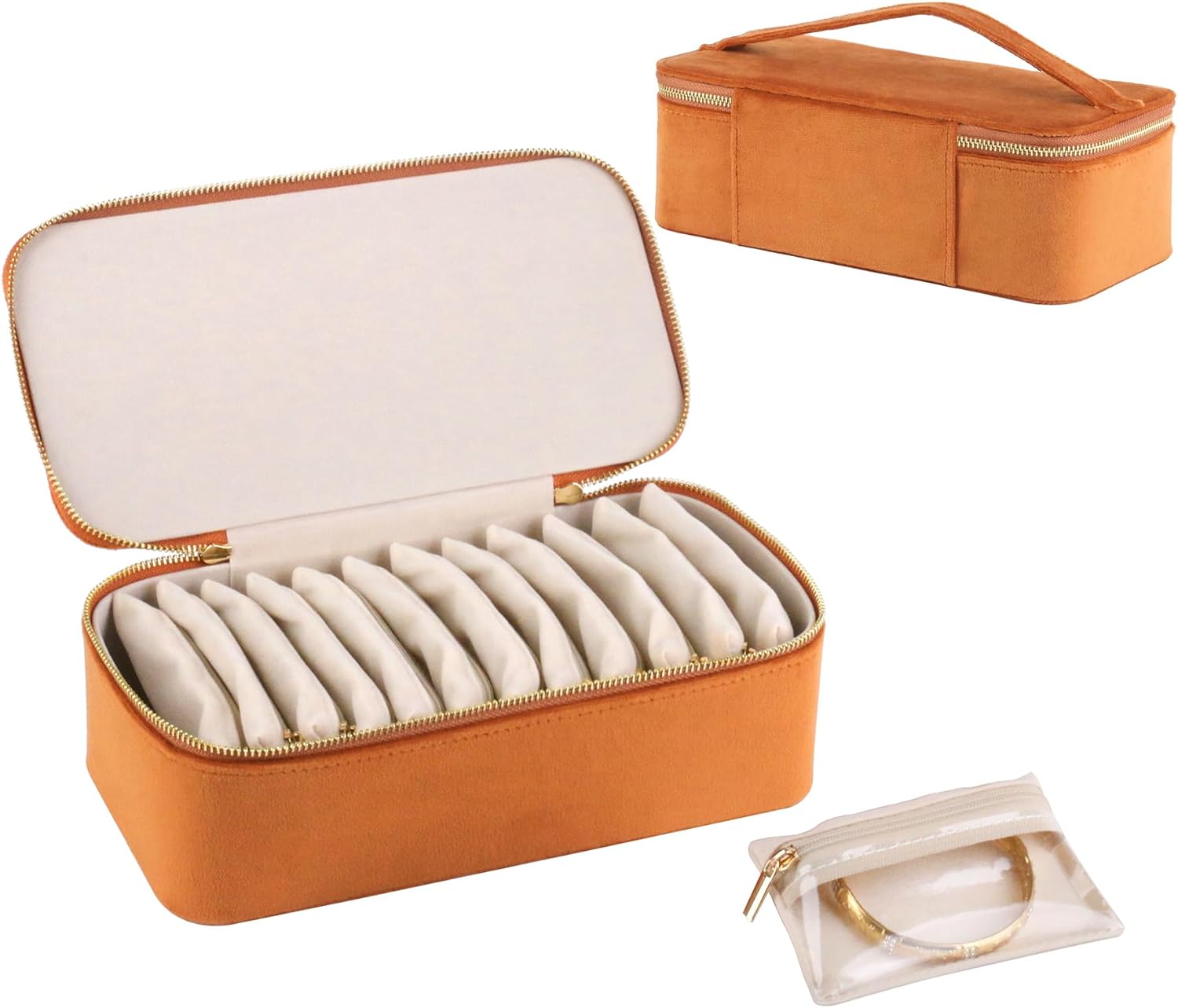 HofferRuffer Jewelry Box Organizer for Women Girls, Travel Jewelry Case with 12 Portable Zipper Bags, Jewelry Storage Ideal for Travel & Home Organization (12pcs-Brown Velvet)