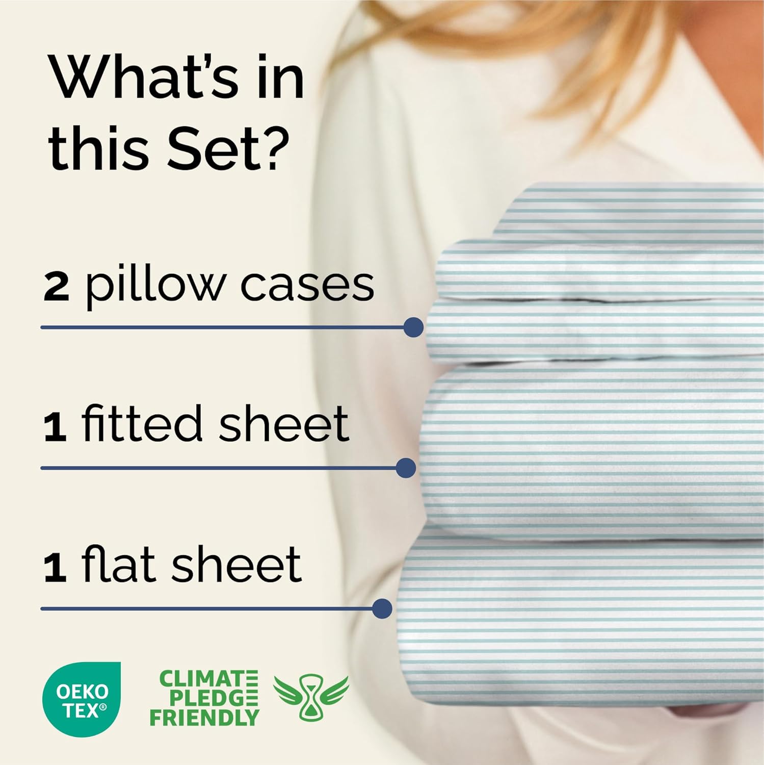 Striped Sheets - Blue & White Striped Sheets - 1 Flat & 1 Fitted & 2 Pillowcases w/ Deep Pockets – Wrinkle & Fade Free - Soft, Breathable and Cooling - Luxury Pinstripe Bedding - Queen Size Bed Set - Image 3