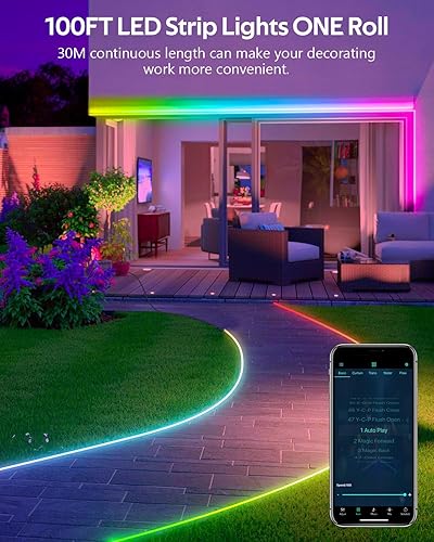 Miniatura 3 de Aclorol Tira de luces LED RGB Smart IC de 100 pies, 1 rollo de tira de luz LED para exteriores, impermeable, IP67 24 V, efecto de persecución