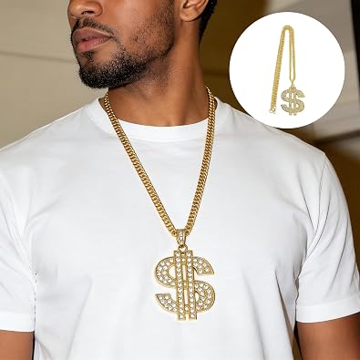 Dollar Chain, Gold Dollar Sign Necklace Pendant With Rhinestones, Rapper Accessories, Us Dollar Accessory for Men Women Party, Hip Hop Punk Cosplay Chain, Suitable for Parties and Streetwear