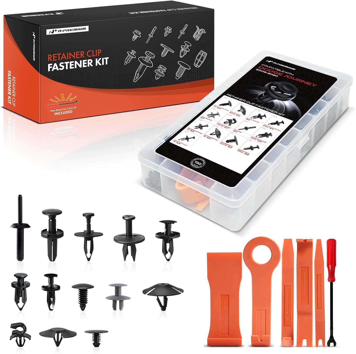 A-Premium 130 PCS 13 Sizes Car Retainer Clip Kit Compatible with Dodge Journey 2009-2020, Bumper Fender Hood Mud Shield Auto Push Pin Plastic Rivet Fastener Replacement Set, w/Removal Tool