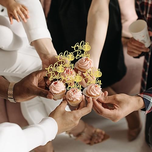 Miniatura 5 de Rsstarxi Paquete de 24 adornos para cupcakes con purpurina de calabaza Oh Baby con temática de otoño, decoración de pasteles de baby shower, para