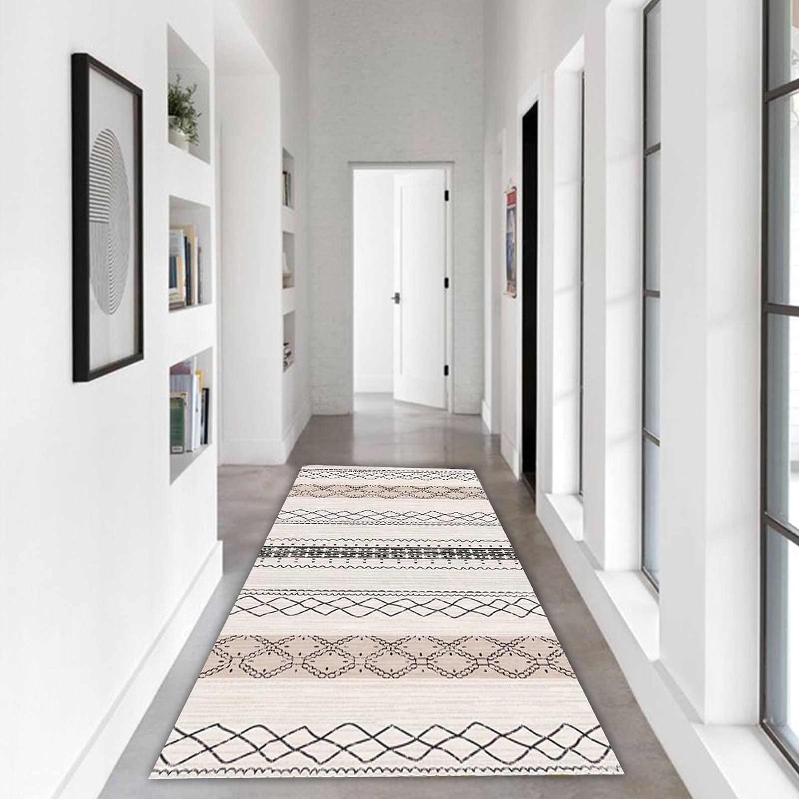 Runner de tapis de couloir géométrique moderne, tapis coureurs étroits antidérapants escaliers Entrée couloir couloir d'escalier Tapis long, 1m/1.5m/2m/2.5m/3m/3.5m/4m/4.5m/5m/5.5m/6m de longs tapis