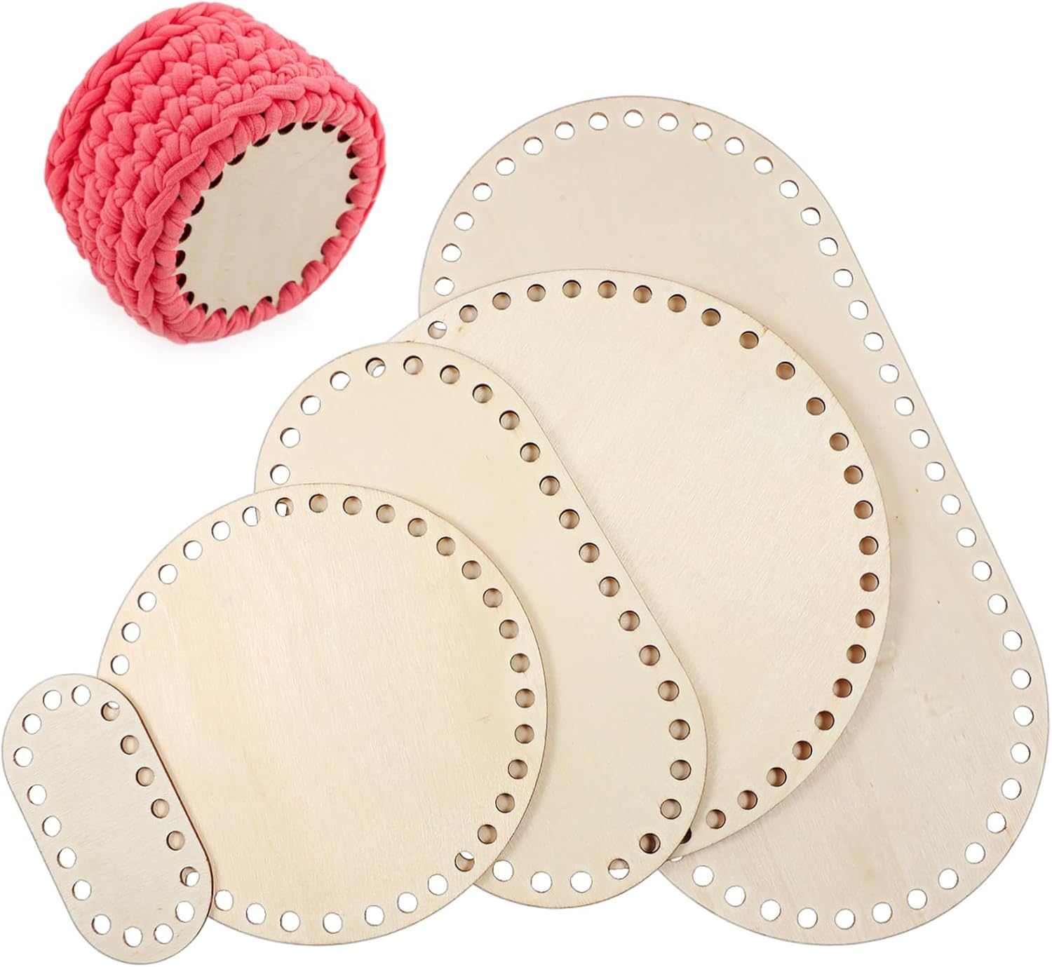 5pcs Oval and Round Blank Crochet Basket Bases Wood Crafting Supplies for Basket Weaving Knitting Decorative