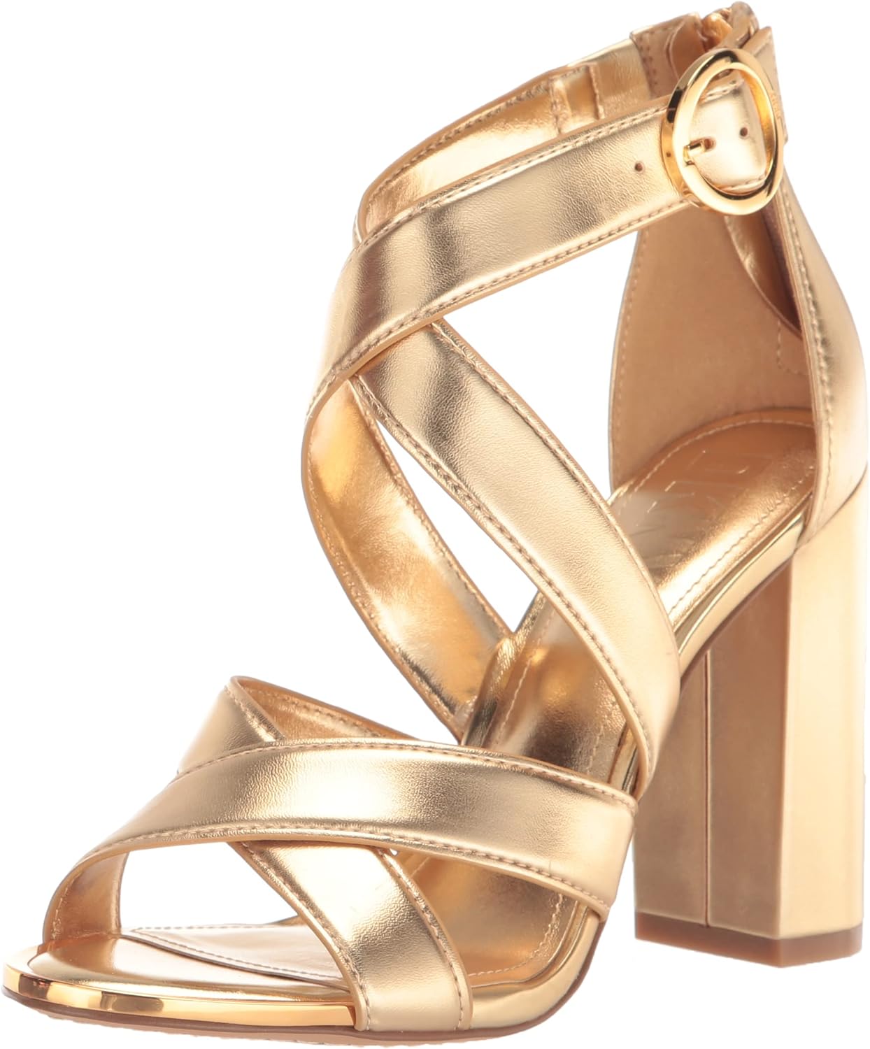 DKNY Women's Block Heel Emelen-Strappy San Heeled Sandal, Gold, 9