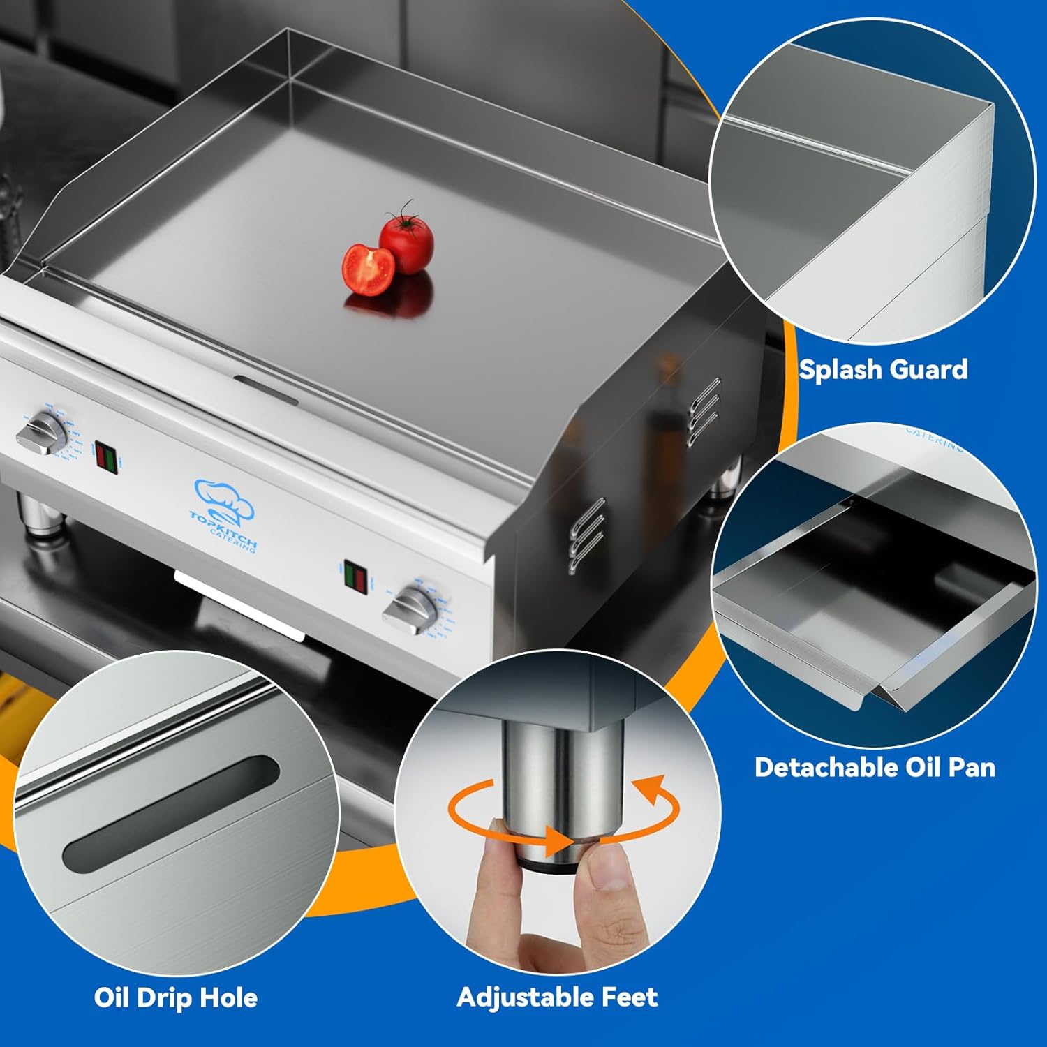 TOPKITCH 24"x16" Commercial Electric Griddle With 10mm Thick Cooking Plate,Independent Dual Cooking Zone,ETL Certified 575℉ Temp Control, Countertop Griddle Suitable for Medium & large Restaurants