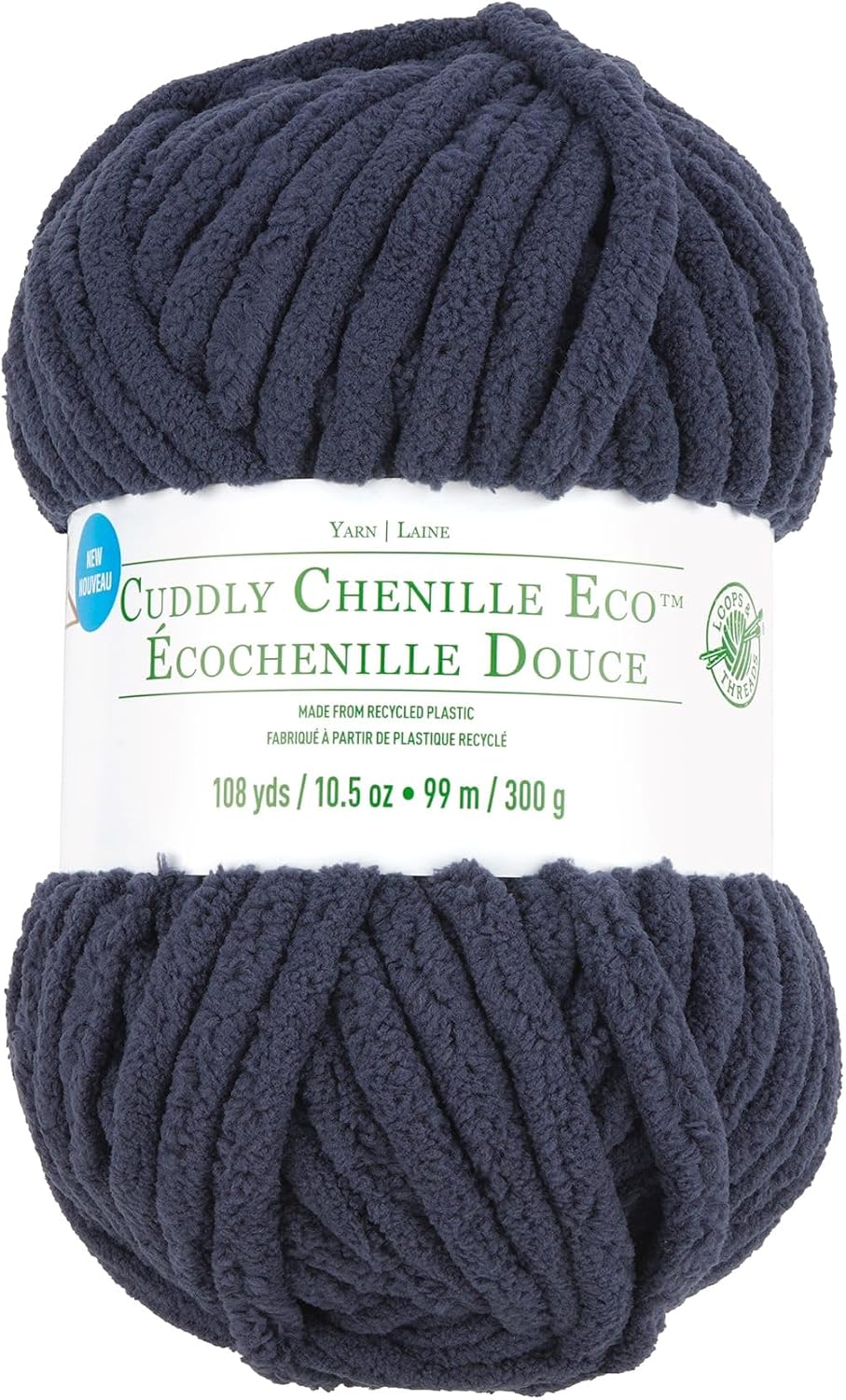 Loops & Threads Cuddly Chenille Eco Yarn - Yarn for Knitting, Crochet, Weaving, and Arts & Crafts - Blue, Polyester, 10.5 oz