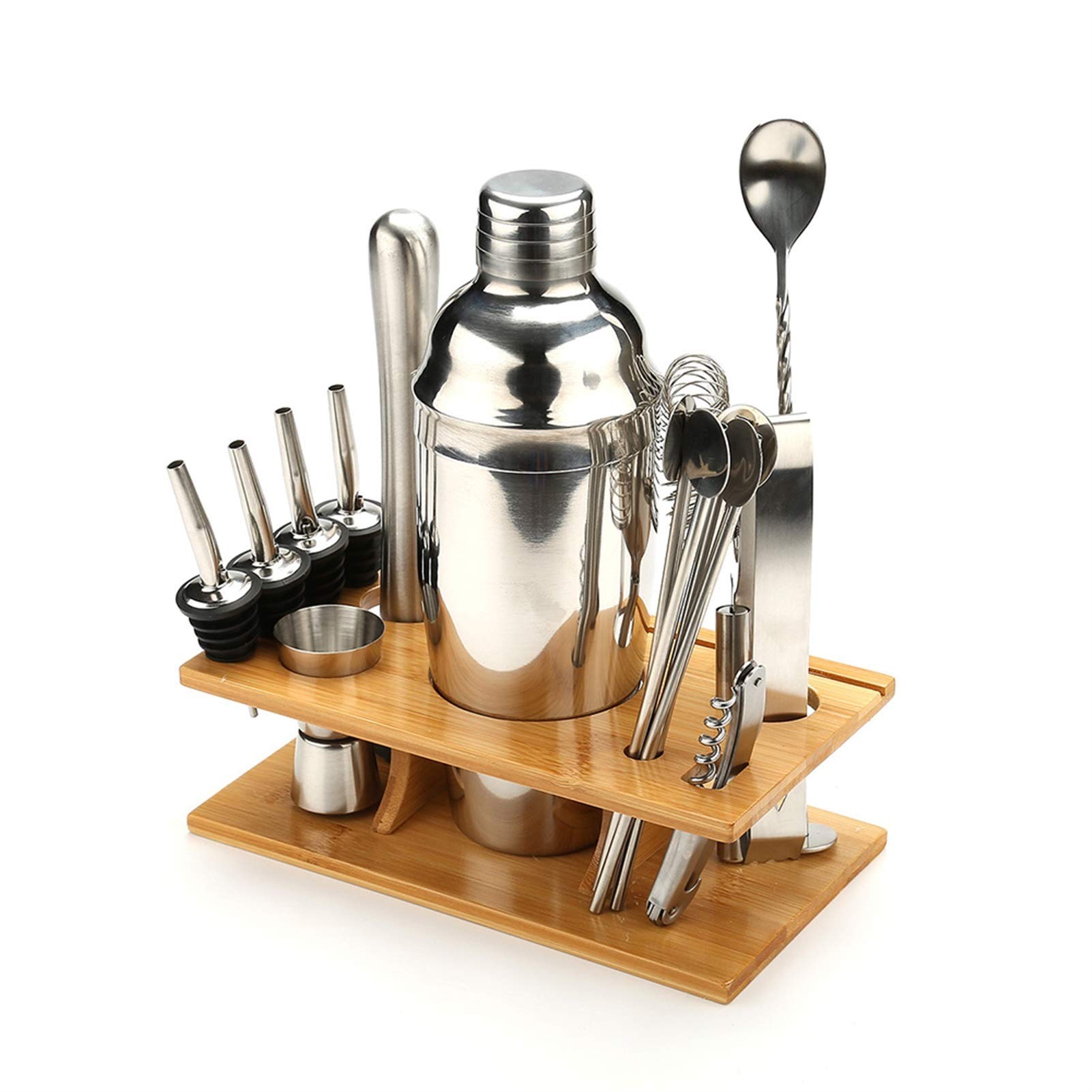 Barman Kit 16pcs Bartender Kit per Miscelatore Vino Martini, Cocktail Shaker Che Fa Set, Strumento di Barre in Acciaio Inox, Accessori per Feste a dubbi Domestici Set Barman (Color : Silver)