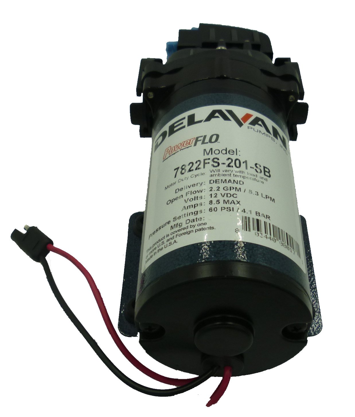 Delavan 7822FS-201-SB Flex Diaphragm Pump 12V, 60 PSI, 2.2 GPM