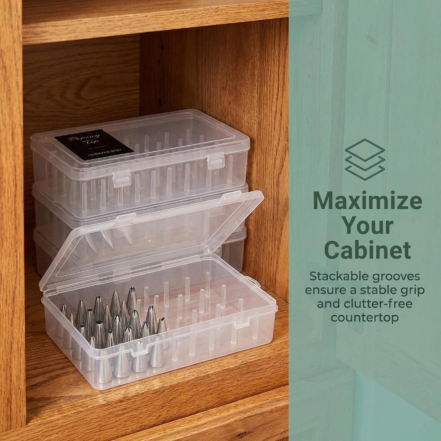 2-Pack Piping Tips Storage Box with Fixed Pins and Labels
