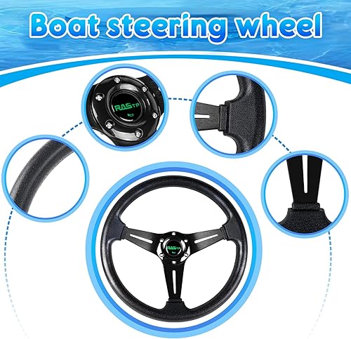 Miniatura 3 de RASTP Volante de barco de 13.8 pulgadas con adaptador de volante marino de eje de 34 pulgadas para la mayoría de barcos marinos, barcos, yates,