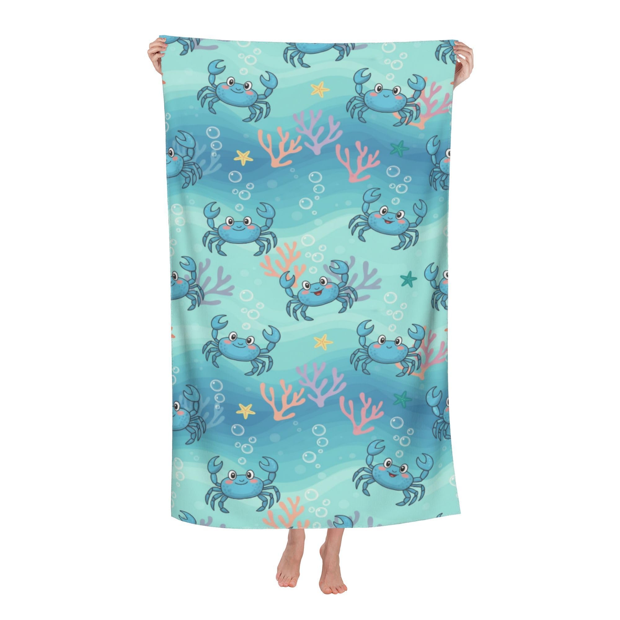 peiyeety Smiling Crabs Underwater Soft Bath Towels Absorbent Bathroom Towel for Beach Hotel Gym Spa Shower
