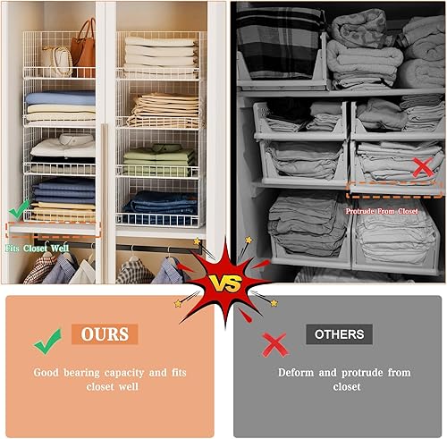 Miniatura 7 de Organizadores de armario apilables de 4 niveles y cesta de almacenamiento, sistema organizador de estantes plegables para armario, organizador de