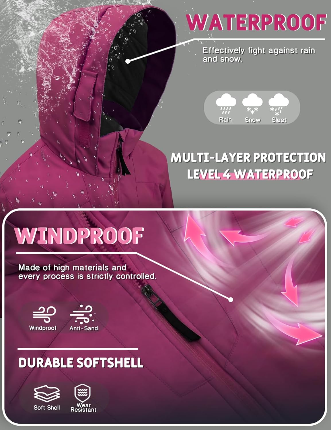 GEMYSE Girls Winter Jackets Waterproof Windpoof Ski Snow Jacket Warm Quilted Coats Kids Outerwear with Hood