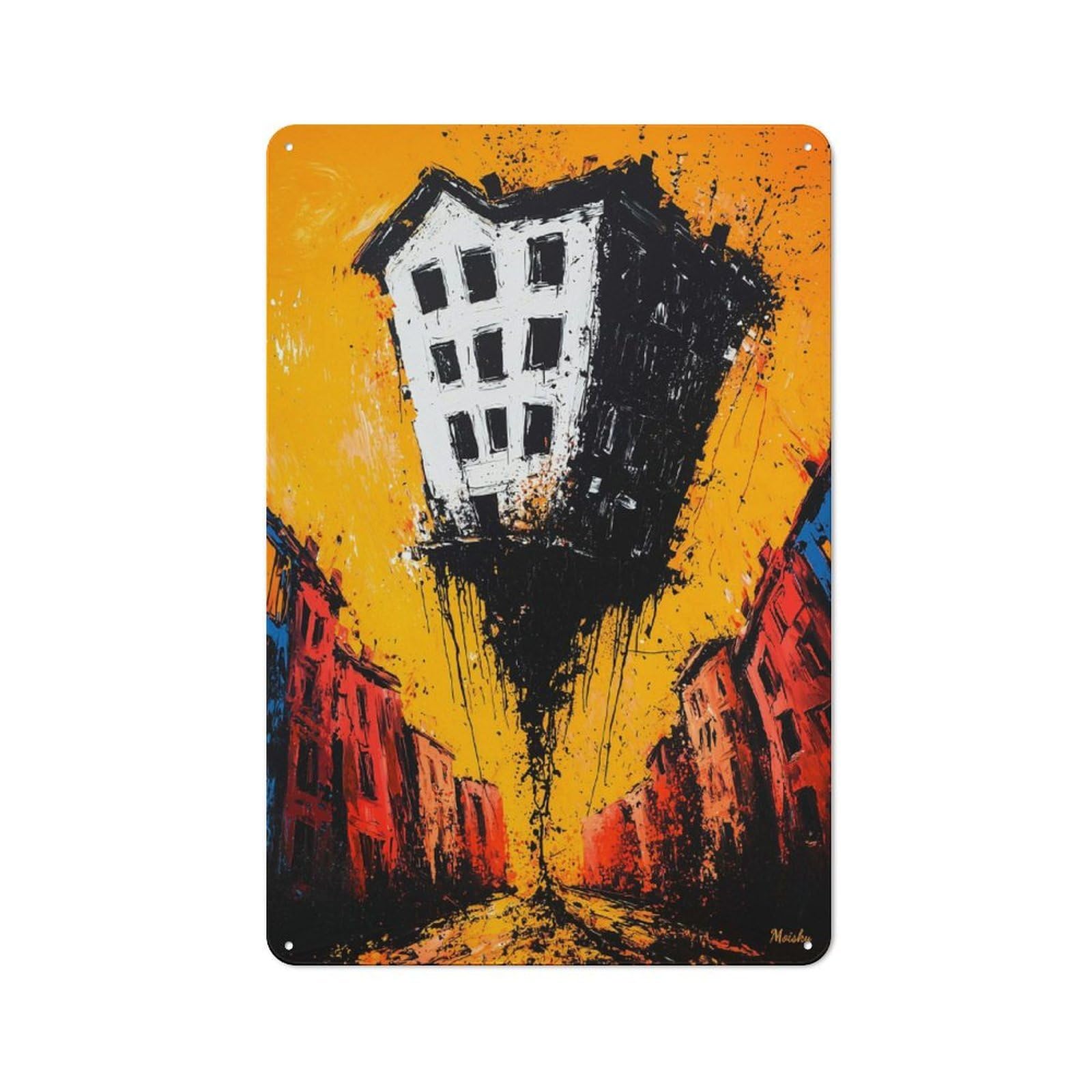 Junmoney The Floating Abyss – Expressionist Surreal Ci Decorative Tin Plaque With Tyscape Design 30X20cm, Old Style Bar Wall Plaque For Bar, Kitchen, Garage Or Games Room
