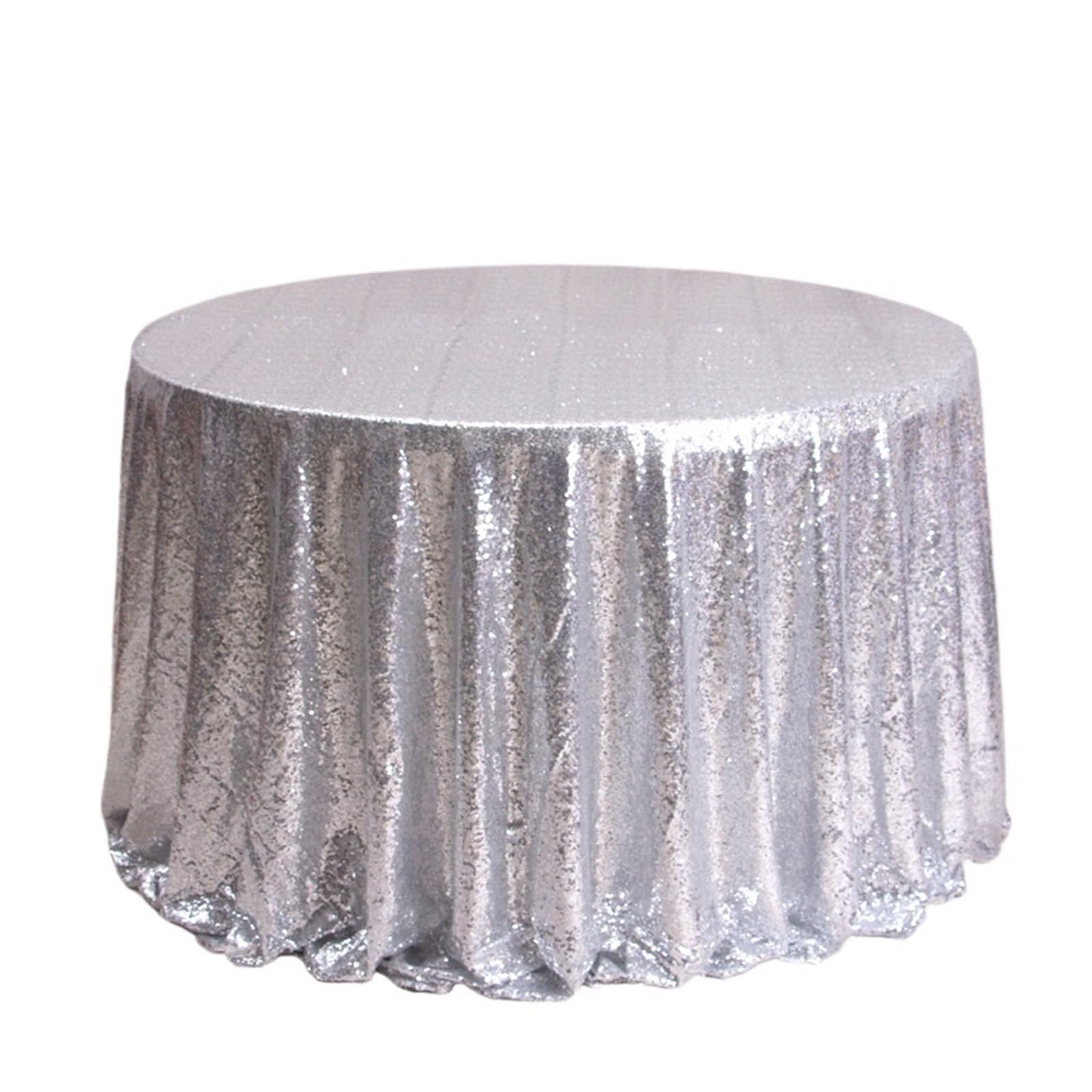 EKalgretrA Sequin Tablecloth Round Sequin Tablecloth Glitter Table Cloths for Wedding Bridal Party Decorations(Silver,Round 60cm)
