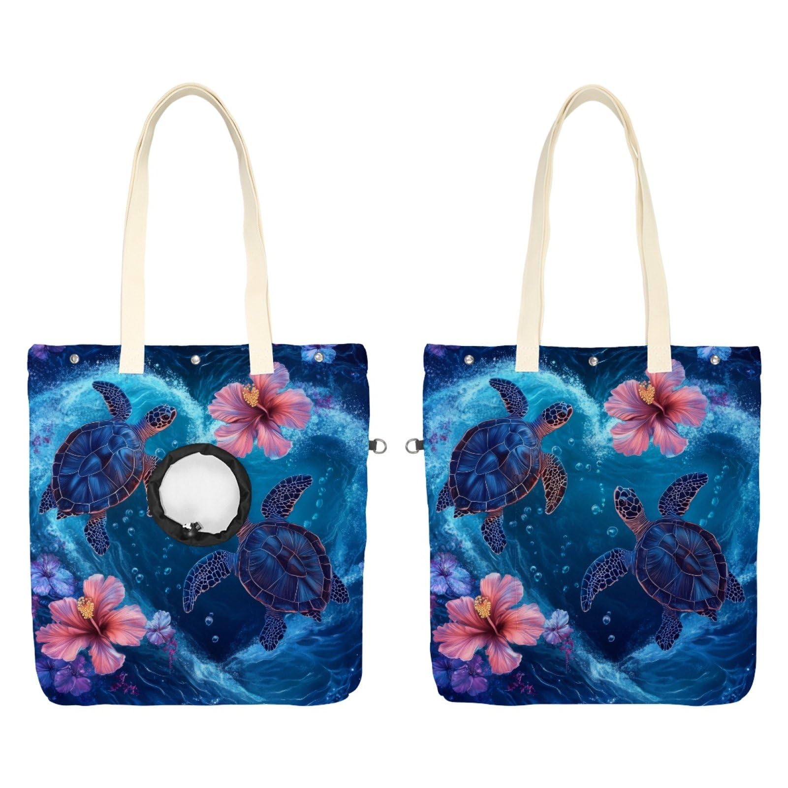 Pet Canvas Shoulder Bag Soft-Sided,Dog Purse Carrier for Small Dogs and Cats, Portable Pet Handbag with Adjustable Hole, Pet Washable Travel Tote Bag,Flowers Sea Turtle Heart 19.3''x16.5''