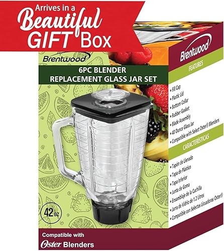 Miniatura 8 de Brentwood P-OST722 Juego de tarros de vidrio de repuesto, compatible con licuadora Oster, capacidad de 0.33 galones