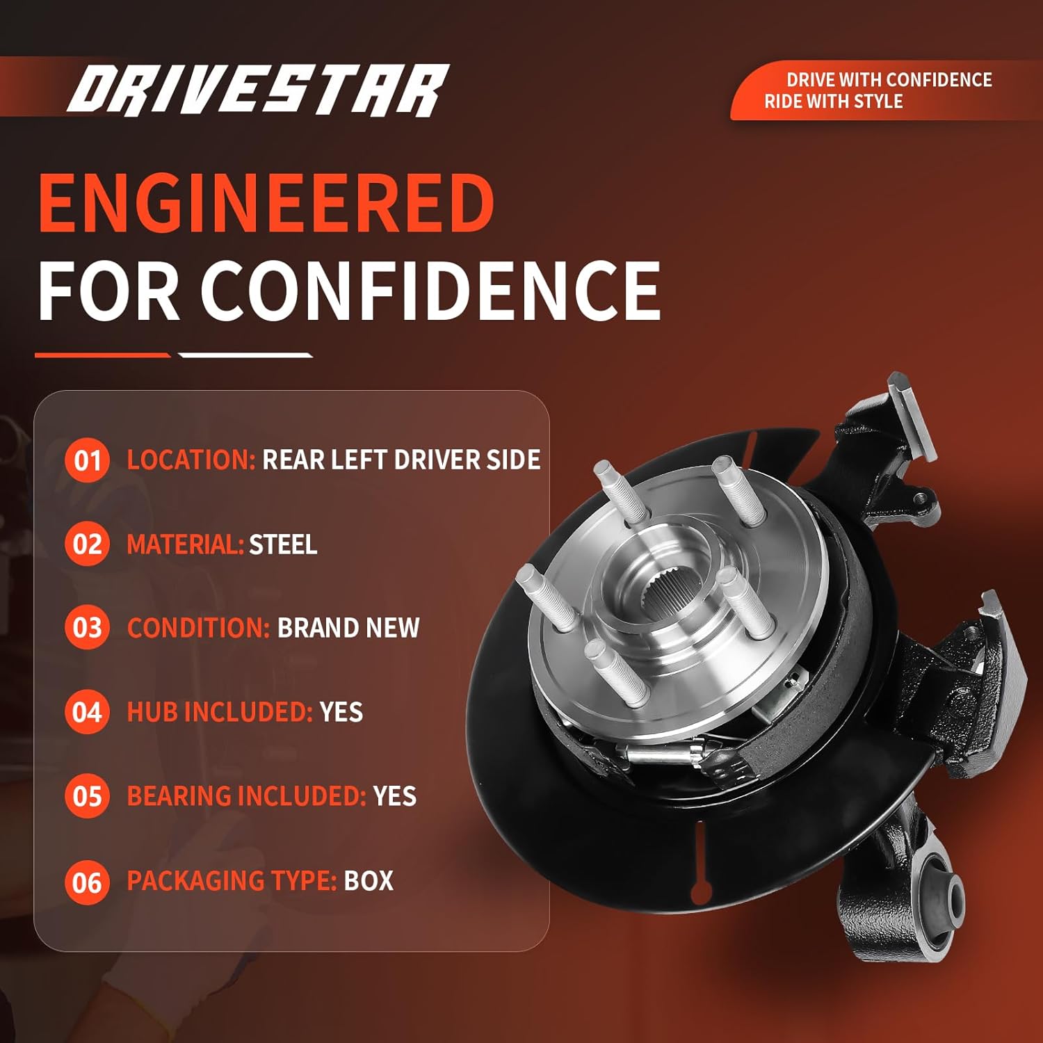 698-413 Steering Knuckle & Wheel Hub Bearing Assembly Rear Left/Driver Side Compatible with 2006-2010 Ford Explorer, 2017-2010 Sport Trac, 2006-2010 Mercury Mountaineer