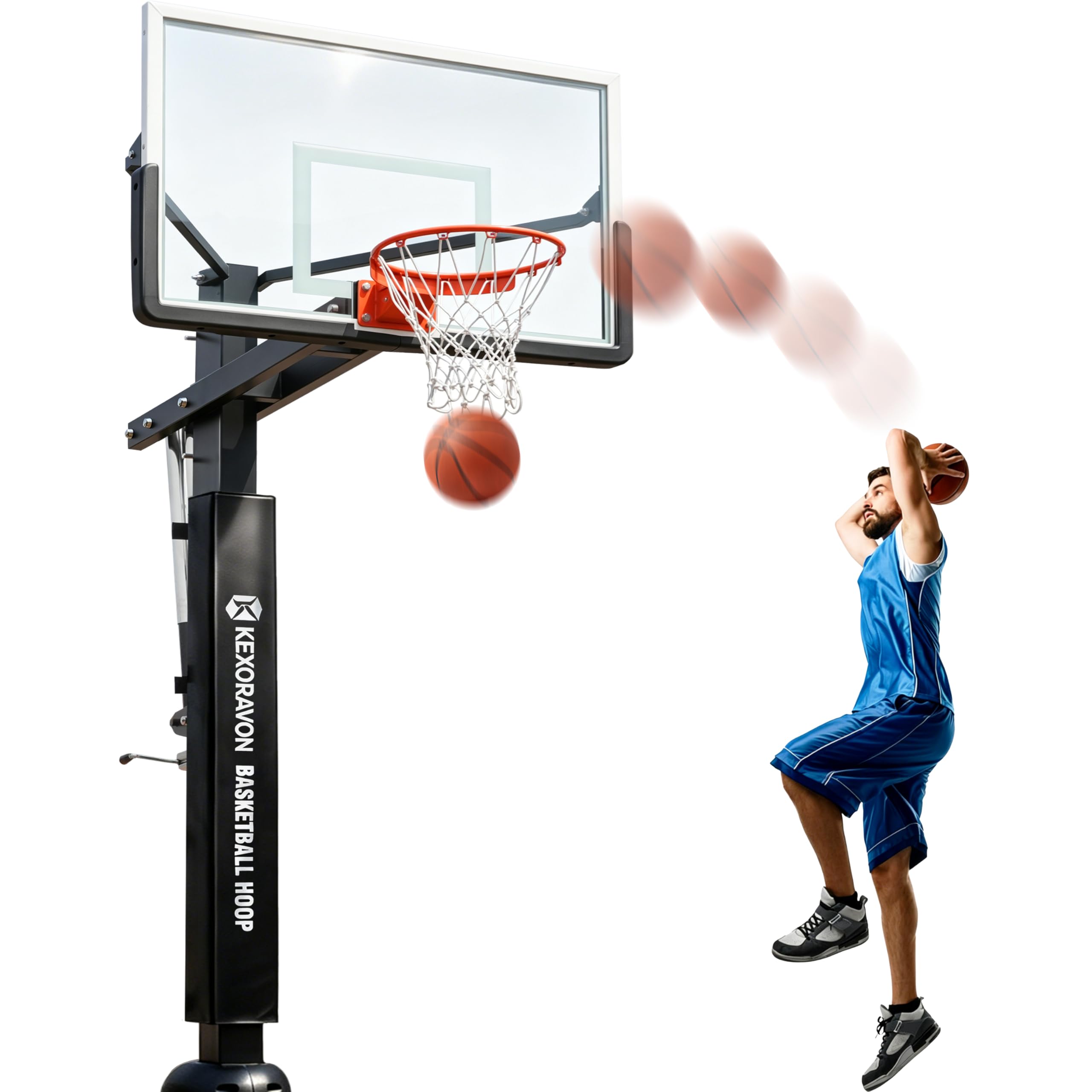 55" In-Ground Basketball Hoop System, Tempered Glass Backboard Outdoor Basketball Goal, Heavy-Duty Steel Pole with Adjustable Rim Height, Professional Basketball Hoop for Driveway Backyard