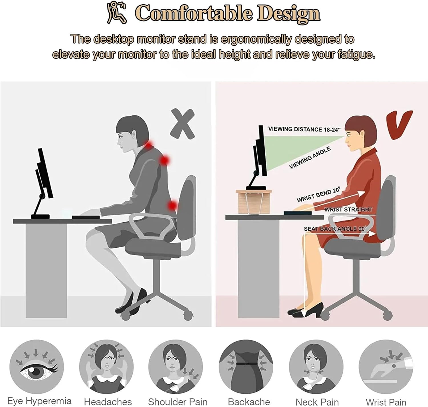 Double Wood Corner Monitor Stand with Drawer - Desktop Organizer & Easy Assembly Computer Riser for Office - Stylish Pink Notebook Display Rack