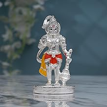 Idolkart Premium Silver-Plated Hanuman Idol (4 inch) with Pure Silver Coating - Hanuman Ji for Car, Hanuman Murti for Car Dashboard, Lord Hanuman Idol for Car Dashboard and Home Decor, Idol