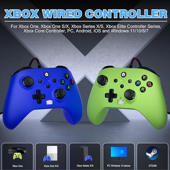 Dinosoo 2 Pack Wird Controller for PC/XBOX-One/X/S [Need Windows Upgrade Built Adaptive Gaming Turbo/Vibration/Gyro/Wake-up function 3.5 mm Audio