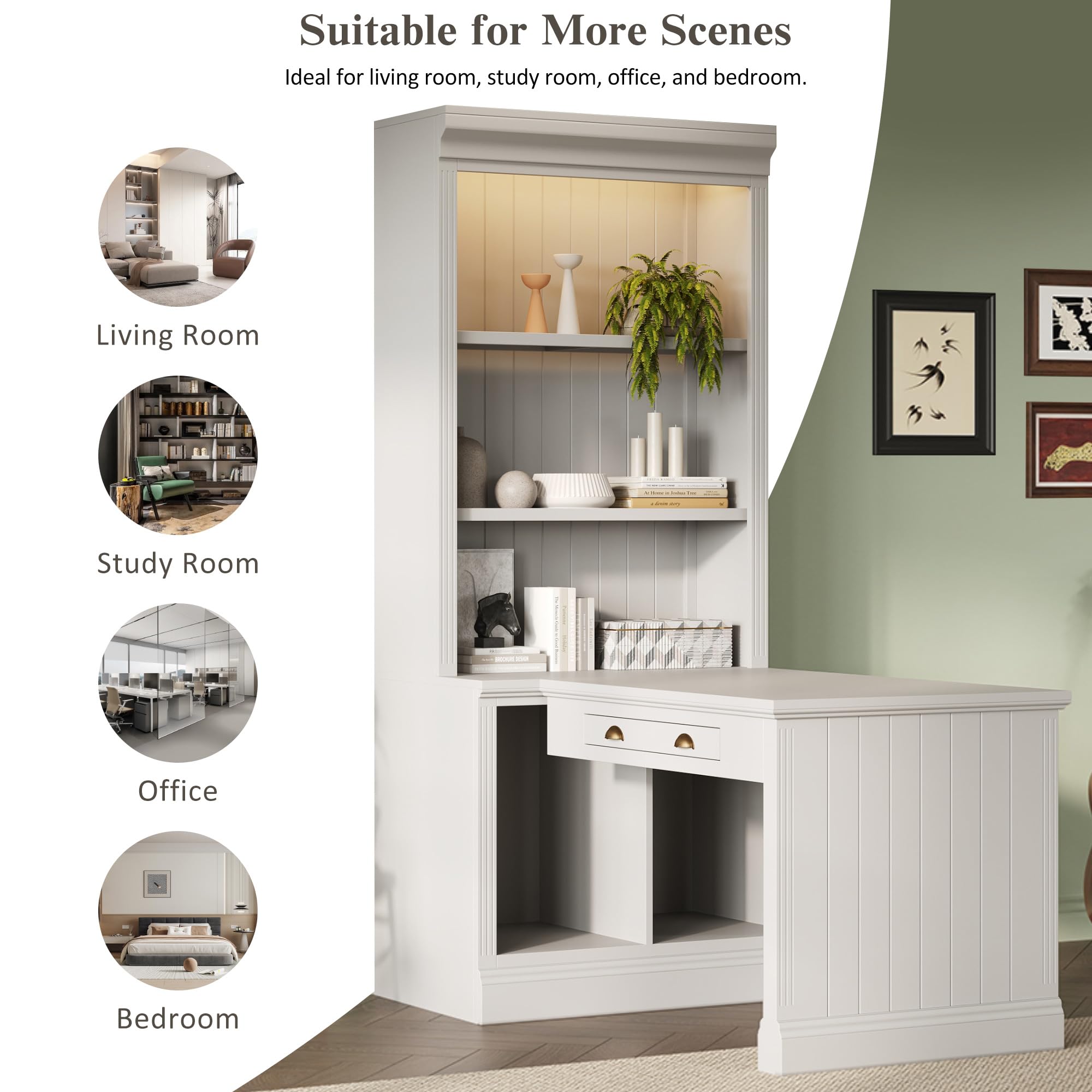 83 4in Modern Computer Gaming Desk with Bookshelf Home Office Corner Desks Bedroom Craft Study Table Work Standing — view 6