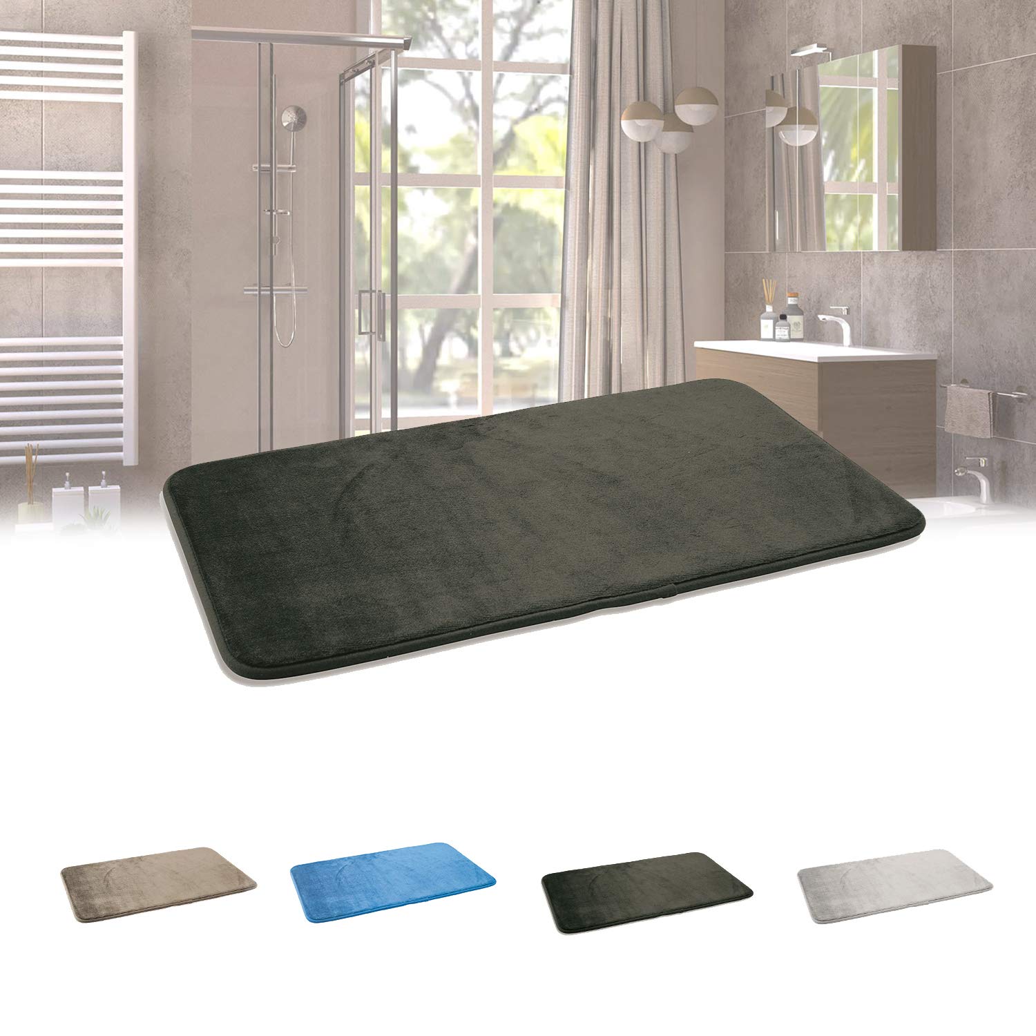 Alfombra de baño elegante y moderna Soft Touch de espuma viscoelástica y recubierta de suave forro polar grueso y ultra absorbente. Alfombra de ducha, sanitaria y seca pasos (gris ciudad, 45 x 75 cm)