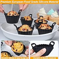 Vista 4 de Koluti Juego de 12 Tazas de Silicona Reutilizables para Hornear, Molde Antiadherente para Muffins y Cupcakes con Doble Asa, Sin BPA, Mini Forros