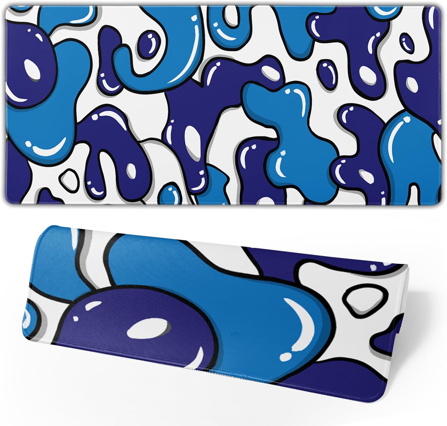 Navy Blue White Gaming Mouse Pad XL 31.5”x11.8” Anime Cool Desk Pad Geometric Japanese Desk Mat Non-Slip Rubber Base Stitched Edge Extended Keyboard PC Computer Pad Gaming for Home Office Work Desktop - Image 2