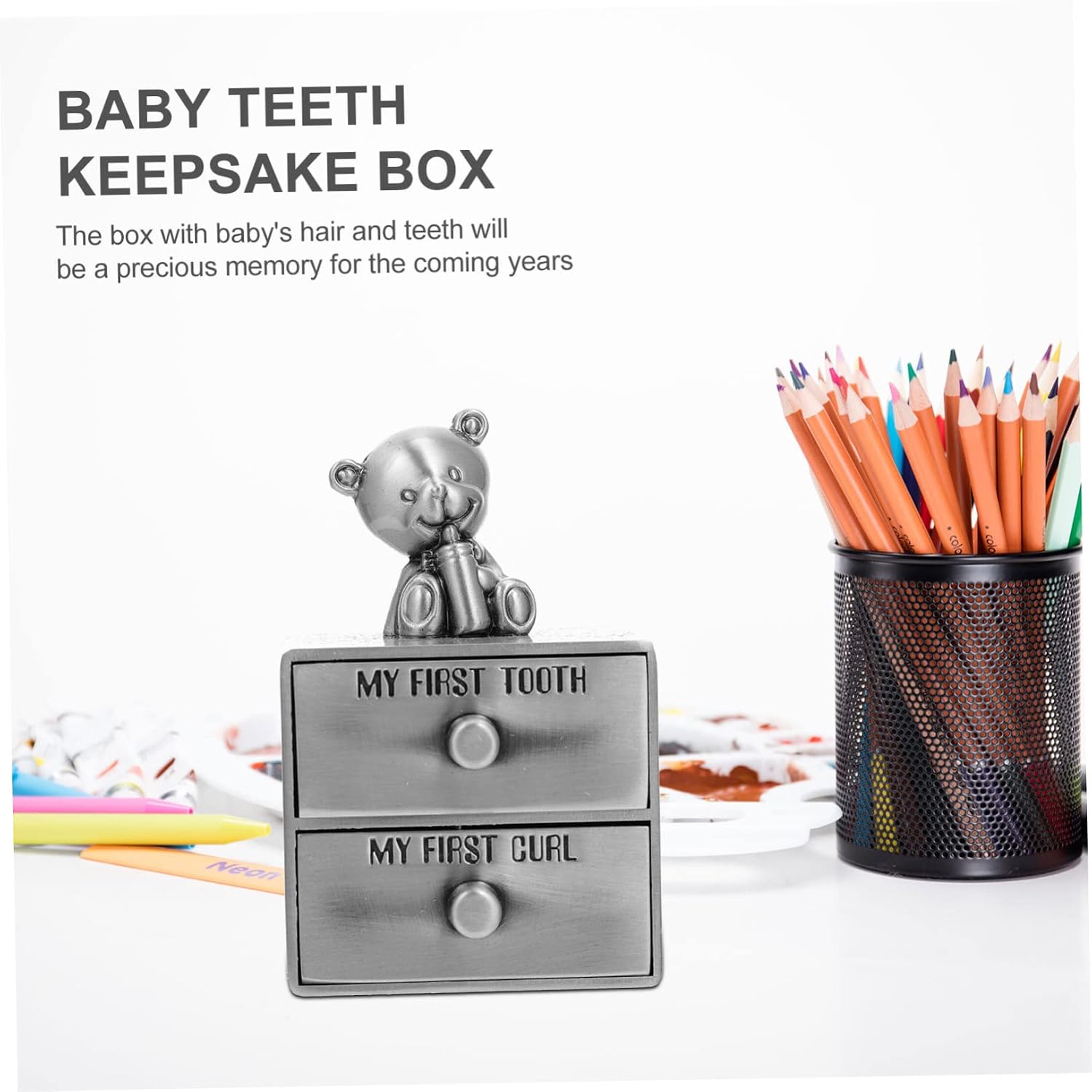 LIOOBO Boys and Girls Deciduous Tooth Storage Box Drawer Style Baby Teeth Organizer Lid Fetal Hair Keepsake for Infants and Toddlers for Baby