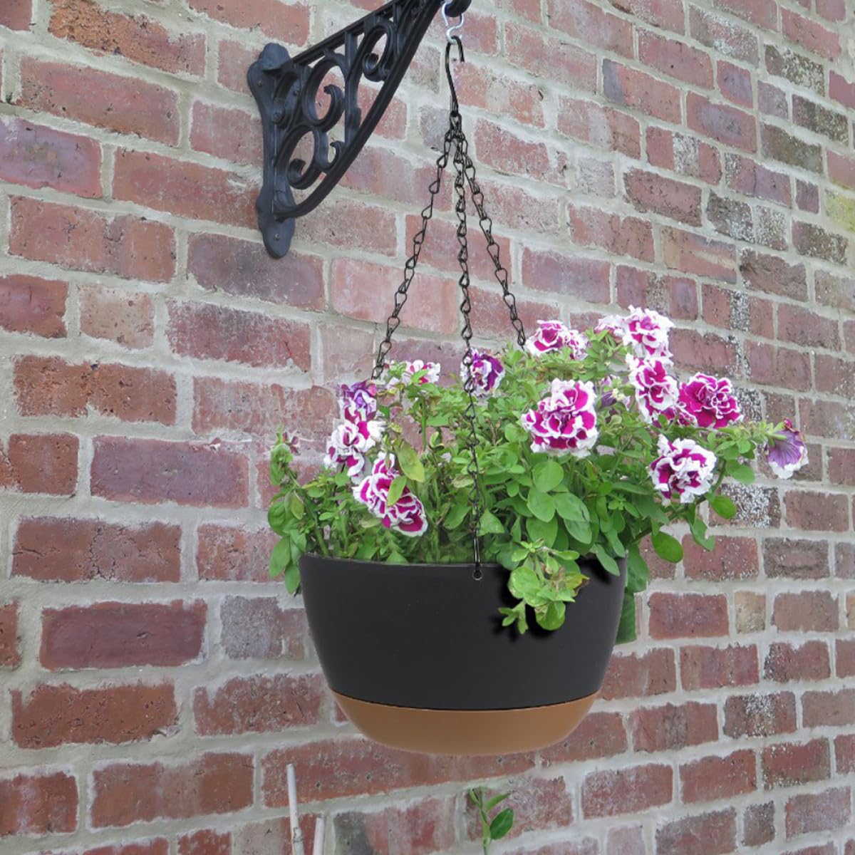 LABRIMP Hängeampel aus Pp und Eisen Großer Blumentopf Hängend Anthrazit für Balkon und Wohnzimmer Pflanzenhalter zur Wandmontage