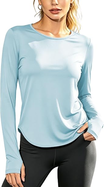 Womens Sun Shirts UPF 50+ Long Sleeve UV Protection Workout Athletic Tops | Moisture Wicking, Quick Dry, Lightweight, Casual Athletic Workout Gym Running Cycling Yoga Hiking Outdoor