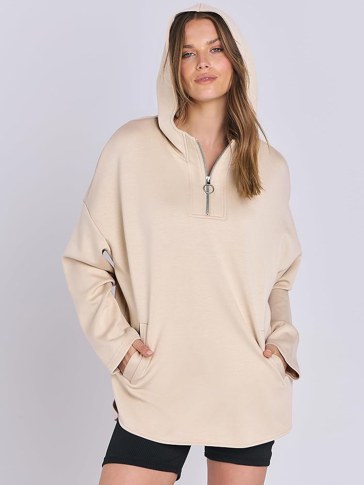 ANRABESS Womens Oversized Hoodie Quarter Zip Sweatshirts