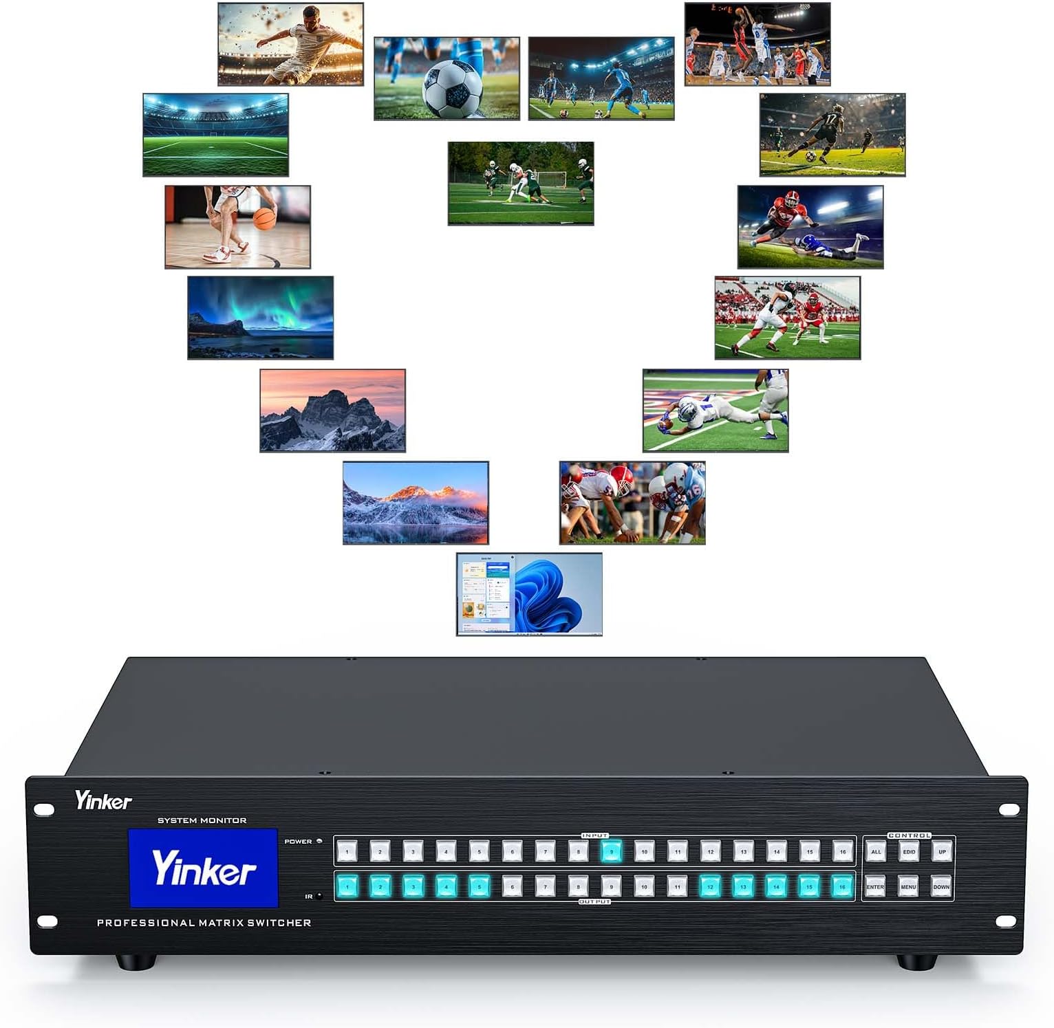 16x16 HDMI Matrix 4K@30Hz (Built-in US ADI Chip), 2U Rackmount AV Switcher, RS232+LAN Ports, 6 Control Modes, Hot Swappable, Power Off Memory, 16 Preset Scenes, EDID HDCP Compatible