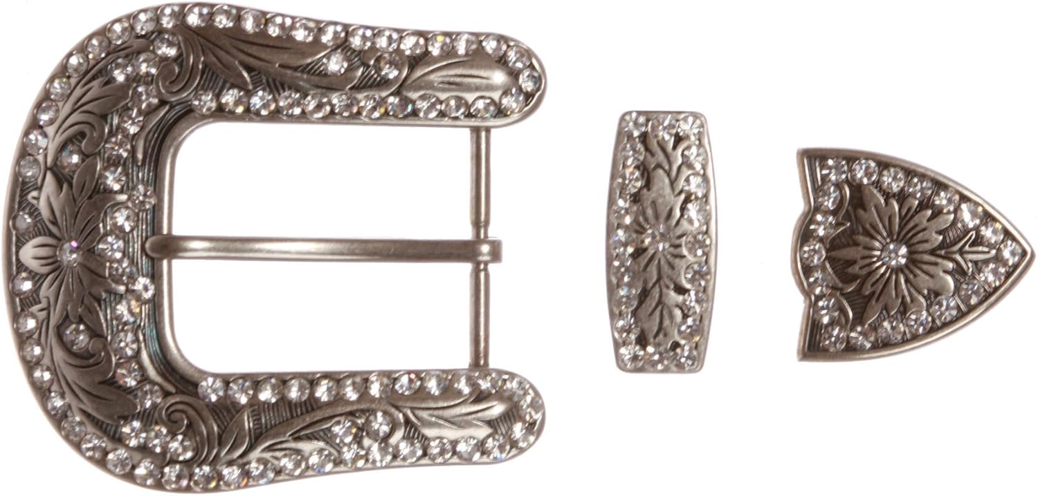 Western Rhinestone Belt Buckle Set for Replacement or Leather Craft 1-1/2